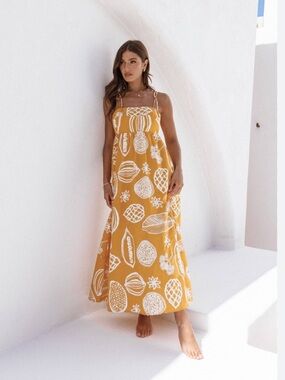 Petal & Pup Sloane Yellow White Maxi Dress New!